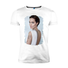 Мужская футболка премиум с принтом Angelina Jolie в Санкт-Петербурге, 92% хлопок, 8% лайкра | приталенный силуэт, круглый вырез ворота, длина до линии бедра, короткий рукав | татуировки