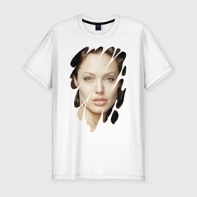 Мужская футболка премиум с принтом Анджелина Джоли в Санкт-Петербурге, 92% хлопок, 8% лайкра | приталенный силуэт, круглый вырез ворота, длина до линии бедра, короткий рукав | angelina jolie | hollywood | анджелина джоли | голливуд | кинозвезда