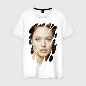 Мужская футболка хлопок с принтом Анджелина Джоли в Санкт-Петербурге, 100% хлопок | прямой крой, круглый вырез горловины, длина до линии бедер, слегка спущенное плечо. | angelina jolie | hollywood | анджелина джоли | голливуд | кинозвезда
