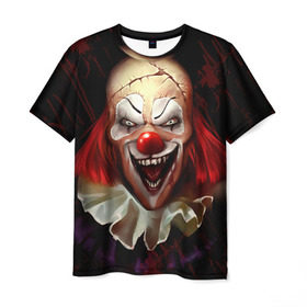 Мужская футболка 3D с принтом Зомби клоун в Санкт-Петербурге, 100% полиэфир | прямой крой, круглый вырез горловины, длина до линии бедер | halloween | злодей | злой | клоун | монстр | хэлоуин