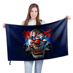 Флаг 3D с принтом Клоун в Санкт-Петербурге, 100% полиэстер | плотность ткани — 95 г/м2, размер — 67 х 109 см. Принт наносится с одной стороны | halloween | злодей | злой | клоун | монстр | хэлоуин