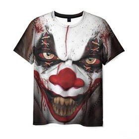 Мужская футболка 3D с принтом Зомби клоун в Санкт-Петербурге, 100% полиэфир | прямой крой, круглый вырез горловины, длина до линии бедер | Тематика изображения на принте: halloween | злодей | злой | клоун | монстр | хэлоуин