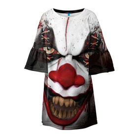 Детское платье 3D с принтом Зомби клоун в Санкт-Петербурге, 100% полиэстер | прямой силуэт, чуть расширенный к низу. Круглая горловина, на рукавах — воланы | halloween | злодей | злой | клоун | монстр | хэлоуин