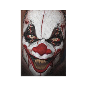 Обложка для паспорта матовая кожа с принтом Зомби клоун в Санкт-Петербурге, натуральная матовая кожа | размер 19,3 х 13,7 см; прозрачные пластиковые крепления | Тематика изображения на принте: halloween | злодей | злой | клоун | монстр | хэлоуин