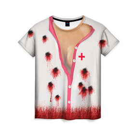 Женская футболка 3D с принтом Костюм медсестры в Санкт-Петербурге, 100% полиэфир ( синтетическое хлопкоподобное полотно) | прямой крой, круглый вырез горловины, длина до линии бедер | зомби