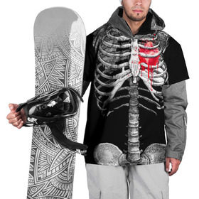 Накидка на куртку 3D с принтом Скелет с сердцем в Санкт-Петербурге, 100% полиэстер |  | Тематика изображения на принте: halloween | skeleton | кровь | скелет | хэллоуин