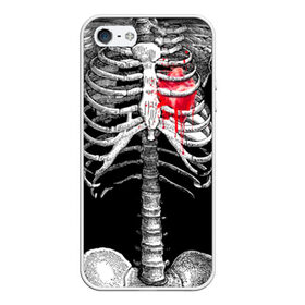 Чехол для iPhone 5/5S матовый с принтом Скелет с сердцем в Санкт-Петербурге, Силикон | Область печати: задняя сторона чехла, без боковых панелей | halloween | skeleton | кровь | скелет | хэллоуин