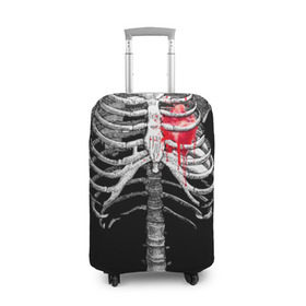Чехол для чемодана 3D с принтом Скелет с сердцем в Санкт-Петербурге, 86% полиэфир, 14% спандекс | двустороннее нанесение принта, прорези для ручек и колес | halloween | skeleton | кровь | скелет | хэллоуин