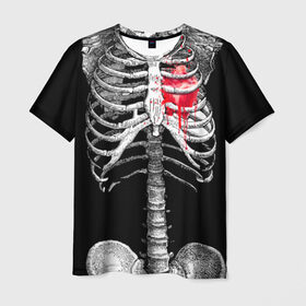 Мужская футболка 3D с принтом Скелет с сердцем в Санкт-Петербурге, 100% полиэфир | прямой крой, круглый вырез горловины, длина до линии бедер | halloween | skeleton | кровь | скелет | хэллоуин