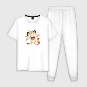Мужская пижама хлопок с принтом Pokemon в Санкт-Петербурге, 100% хлопок | брюки и футболка прямого кроя, без карманов, на брюках мягкая резинка на поясе и по низу штанин
 | kat | pokemon | анимэ | кот | мяут | покемон