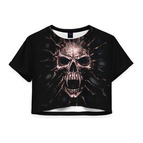 Женская футболка 3D укороченная с принтом Scary skull в Санкт-Петербурге, 100% полиэстер | круглая горловина, длина футболки до линии талии, рукава с отворотами | skull | skulls | череп | черепа