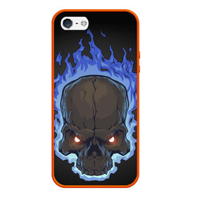 Чехол силиконовый для Телефон Apple iPhone 5/5S с принтом Fire skull в Санкт-Петербурге, Силикон | Область печати: задняя сторона чехла, без боковых панелей | skull | skulls | череп | черепа
