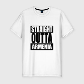 Мужская футболка премиум с принтом Прямиком из Армении в Санкт-Петербурге, 92% хлопок, 8% лайкра | приталенный силуэт, круглый вырез ворота, длина до линии бедра, короткий рукав | a | armenia | out | outta | straight | армения | армянин