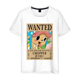 Мужская футболка хлопок с принтом Тони Тони Чоппер в Санкт-Петербурге, 100% хлопок | прямой крой, круглый вырез горловины, длина до линии бедер, слегка спущенное плечо. | one piece | wanted | ван пис | розыск | чоппер