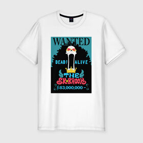 Мужская футболка премиум с принтом Брук в Санкт-Петербурге, 92% хлопок, 8% лайкра | приталенный силуэт, круглый вырез ворота, длина до линии бедра, короткий рукав | one piece | wanted | брук | ван пис | розыск