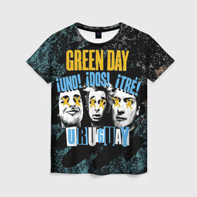Женская футболка 3D с принтом Green Day в Санкт-Петербурге, 100% полиэфир ( синтетическое хлопкоподобное полотно) | прямой крой, круглый вырез горловины, длина до линии бедер | green day | rock | грин дей | рок