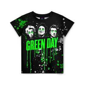Детская футболка 3D с принтом Green Day в Санкт-Петербурге, 100% гипоаллергенный полиэфир | прямой крой, круглый вырез горловины, длина до линии бедер, чуть спущенное плечо, ткань немного тянется | green day | rock | грин дей | рок