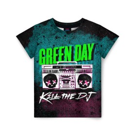 Детская футболка 3D с принтом Green Day в Санкт-Петербурге, 100% гипоаллергенный полиэфир | прямой крой, круглый вырез горловины, длина до линии бедер, чуть спущенное плечо, ткань немного тянется | green day | rock | грин дей | рок