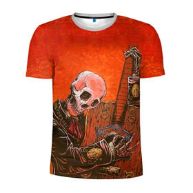 Мужская футболка 3D спортивная с принтом Скелет с гитарой в Санкт-Петербурге, 100% полиэстер с улучшенными характеристиками | приталенный силуэт, круглая горловина, широкие плечи, сужается к линии бедра | Тематика изображения на принте: гитара | скелет