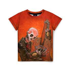Детская футболка 3D с принтом Скелет с гитарой в Санкт-Петербурге, 100% гипоаллергенный полиэфир | прямой крой, круглый вырез горловины, длина до линии бедер, чуть спущенное плечо, ткань немного тянется | Тематика изображения на принте: гитара | скелет