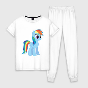 Женская пижама хлопок с принтом Пони радуга в Санкт-Петербурге, 100% хлопок | брюки и футболка прямого кроя, без карманов, на брюках мягкая резинка на поясе и по низу штанин | прикольная пони радуга.пони радуга