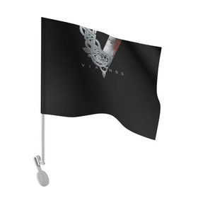 Флаг для автомобиля с принтом Эмблема Викингов в Санкт-Петербурге, 100% полиэстер | Размер: 30*21 см | vikings | вальхалла | викинги | лого | рагнар лодброк | сериалы | эмблема