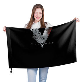 Флаг 3D с принтом Эмблема Викингов в Санкт-Петербурге, 100% полиэстер | плотность ткани — 95 г/м2, размер — 67 х 109 см. Принт наносится с одной стороны | vikings | вальхалла | викинги | лого | рагнар лодброк | сериалы | эмблема