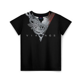 Детская футболка 3D с принтом Эмблема Викингов в Санкт-Петербурге, 100% гипоаллергенный полиэфир | прямой крой, круглый вырез горловины, длина до линии бедер, чуть спущенное плечо, ткань немного тянется | vikings | вальхалла | викинги | лого | рагнар лодброк | сериалы | эмблема