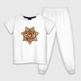 Детская пижама хлопок с принтом The Walking Dead в Санкт-Петербурге, 100% хлопок |  брюки и футболка прямого кроя, без карманов, на брюках мягкая резинка на поясе и по низу штанин
 | the walking dead | значок | зомби | шериф