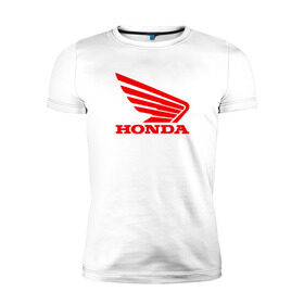 Мужская футболка премиум с принтом Honda Red в Санкт-Петербурге, 92% хлопок, 8% лайкра | приталенный силуэт, круглый вырез ворота, длина до линии бедра, короткий рукав | логотипа | хонда