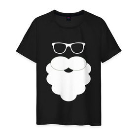 Мужская футболка хлопок с принтом Дед Мороз, борода из ваты в Санкт-Петербурге, 100% хлопок | прямой крой, круглый вырез горловины, длина до линии бедер, слегка спущенное плечо. | борода