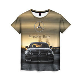Женская футболка 3D с принтом Mercedes в Санкт-Петербурге, 100% полиэфир ( синтетическое хлопкоподобное полотно) | прямой крой, круглый вырез горловины, длина до линии бедер | amg | benz | mercedes | бенс | бенц | мерседес