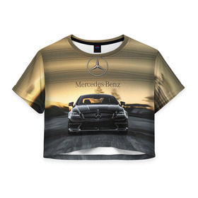 Женская футболка 3D укороченная с принтом Mercedes в Санкт-Петербурге, 100% полиэстер | круглая горловина, длина футболки до линии талии, рукава с отворотами | amg | benz | mercedes | бенс | бенц | мерседес