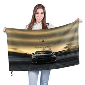 Флаг 3D с принтом Mercedes в Санкт-Петербурге, 100% полиэстер | плотность ткани — 95 г/м2, размер — 67 х 109 см. Принт наносится с одной стороны | amg | benz | mercedes | бенс | бенц | мерседес