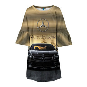 Детское платье 3D с принтом Mercedes в Санкт-Петербурге, 100% полиэстер | прямой силуэт, чуть расширенный к низу. Круглая горловина, на рукавах — воланы | Тематика изображения на принте: amg | benz | mercedes | бенс | бенц | мерседес
