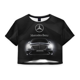 Женская футболка 3D укороченная с принтом Mercedes в Санкт-Петербурге, 100% полиэстер | круглая горловина, длина футболки до линии талии, рукава с отворотами | amg | benz | mercedes | бенс | бенц | мерседес