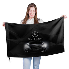 Флаг 3D с принтом Mercedes в Санкт-Петербурге, 100% полиэстер | плотность ткани — 95 г/м2, размер — 67 х 109 см. Принт наносится с одной стороны | amg | benz | mercedes | бенс | бенц | мерседес