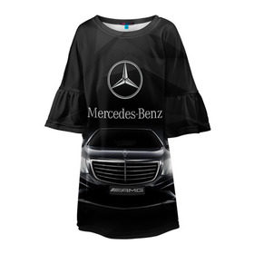 Детское платье 3D с принтом Mercedes в Санкт-Петербурге, 100% полиэстер | прямой силуэт, чуть расширенный к низу. Круглая горловина, на рукавах — воланы | Тематика изображения на принте: amg | benz | mercedes | бенс | бенц | мерседес