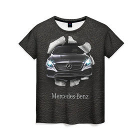 Женская футболка 3D с принтом Mercedes в Санкт-Петербурге, 100% полиэфир ( синтетическое хлопкоподобное полотно) | прямой крой, круглый вырез горловины, длина до линии бедер | amg | benz | mercedes | бенс | бенц | кожа | мерседес