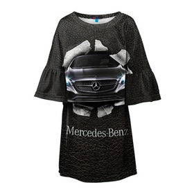 Детское платье 3D с принтом Mercedes в Санкт-Петербурге, 100% полиэстер | прямой силуэт, чуть расширенный к низу. Круглая горловина, на рукавах — воланы | Тематика изображения на принте: amg | benz | mercedes | бенс | бенц | кожа | мерседес