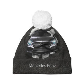 Шапка 3D c помпоном с принтом Mercedes в Санкт-Петербурге, 100% полиэстер | универсальный размер, печать по всей поверхности изделия | amg | benz | mercedes | бенс | бенц | кожа | мерседес