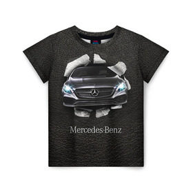 Детская футболка 3D с принтом Mercedes в Санкт-Петербурге, 100% гипоаллергенный полиэфир | прямой крой, круглый вырез горловины, длина до линии бедер, чуть спущенное плечо, ткань немного тянется | amg | benz | mercedes | бенс | бенц | кожа | мерседес