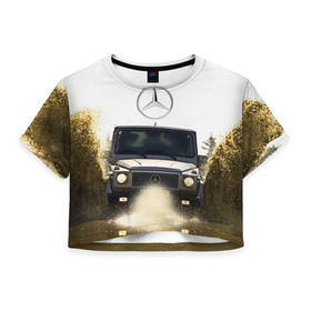 Женская футболка 3D укороченная с принтом Mercedes в Санкт-Петербурге, 100% полиэстер | круглая горловина, длина футболки до линии талии, рукава с отворотами | amg | benz | gelentvagen | mercedes | бенс | бенц | гелентваген | гелик | мерседес