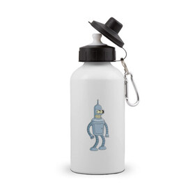 Бутылка спортивная с принтом Bender/Бендер в Санкт-Петербурге, металл | емкость — 500 мл, в комплекте две пластиковые крышки и карабин для крепления | Тематика изображения на принте: 