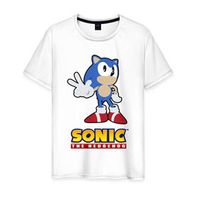 Мужская футболка хлопок с принтом Old Sonic в Санкт-Петербурге, 100% хлопок | прямой крой, круглый вырез горловины, длина до линии бедер, слегка спущенное плечо. | 