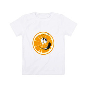 Детская футболка хлопок с принтом Веселый апельсин в Санкт-Петербурге, 100% хлопок | круглый вырез горловины, полуприлегающий силуэт, длина до линии бедер | апельсин | прикольная | рожа | рожица | фрукт