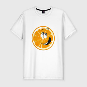 Мужская футболка премиум с принтом Веселый апельсин в Санкт-Петербурге, 92% хлопок, 8% лайкра | приталенный силуэт, круглый вырез ворота, длина до линии бедра, короткий рукав | апельсин | прикольная | рожа | рожица | фрукт