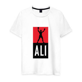 Мужская футболка хлопок с принтом Ali by boxcluber в Санкт-Петербурге, 100% хлопок | прямой крой, круглый вырез горловины, длина до линии бедер, слегка спущенное плечо. | muhammad ali | мухаммед али