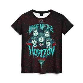 Женская футболка 3D с принтом Bring Me The Horizon в Санкт-Петербурге, 100% полиэфир ( синтетическое хлопкоподобное полотно) | прямой крой, круглый вырез горловины, длина до линии бедер | bmth | bring me the horizon | hardcore | rock | музыка | рок