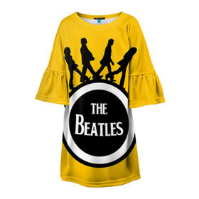 Детское платье 3D с принтом The Beatles в Санкт-Петербурге, 100% полиэстер | прямой силуэт, чуть расширенный к низу. Круглая горловина, на рукавах — воланы | Тематика изображения на принте: beatles | rock | the beatles | битлз | битлс | битлы | рок